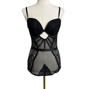 BodyRage Lace Bustier Womens Medium Black Sheer Mesh Overbust Lingerie Sexy